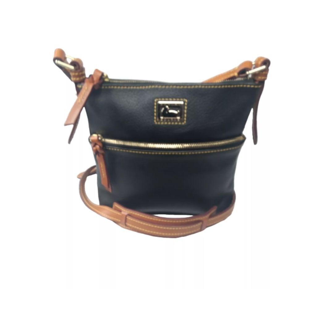 Dooney & Bourke Dillen Letter Carrier Crossbody Bag Black Leather Logo Contrast